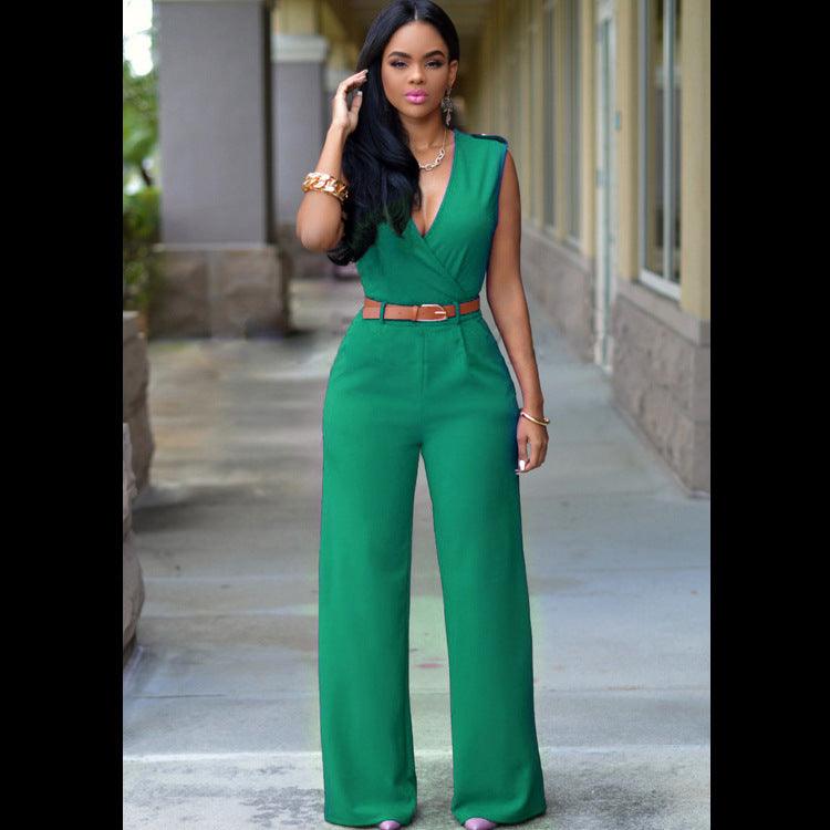 High Waist V-neck Wide-leg Pants Irregular Suit With Belt - Trendy Mix