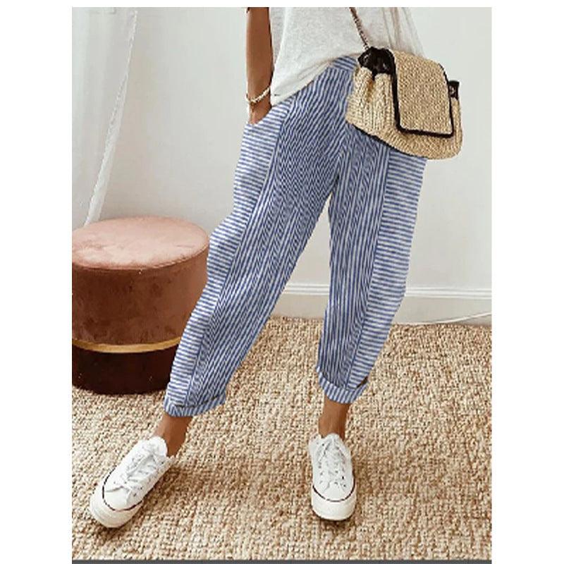 Women's Striped Print Trousers Summer Fashion Casual Loose Pants - Trendy Mix