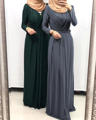 Muslim Women's Solid Color Long with V-Neck and Swing outfit - Trendy Mix