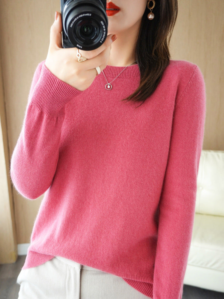 Wool Blended New Women's Loose Round Neck Solid Sweater - Trendy Mix