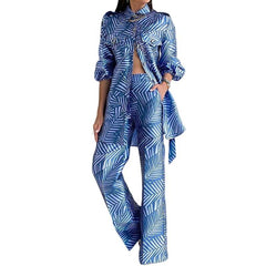 Fashion Women's Printed Long-sleeved Top Straight-leg Trousers Two-piece Set - Trendy Mix