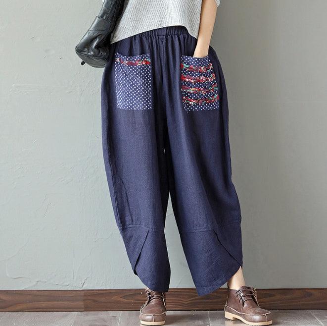 Cotton Linen Loose Trousers Women Wide Leg Pants - Trendy Mix