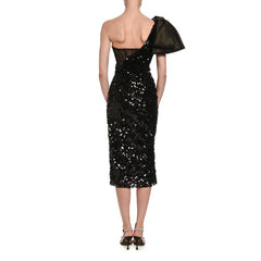 Women's One-shoulder Bow Sequined Sheath Dress - Trendy Mix