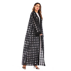 Muslim Ladies' Checkered Loose-Fit Lace-Up Robe - Trendy Mix