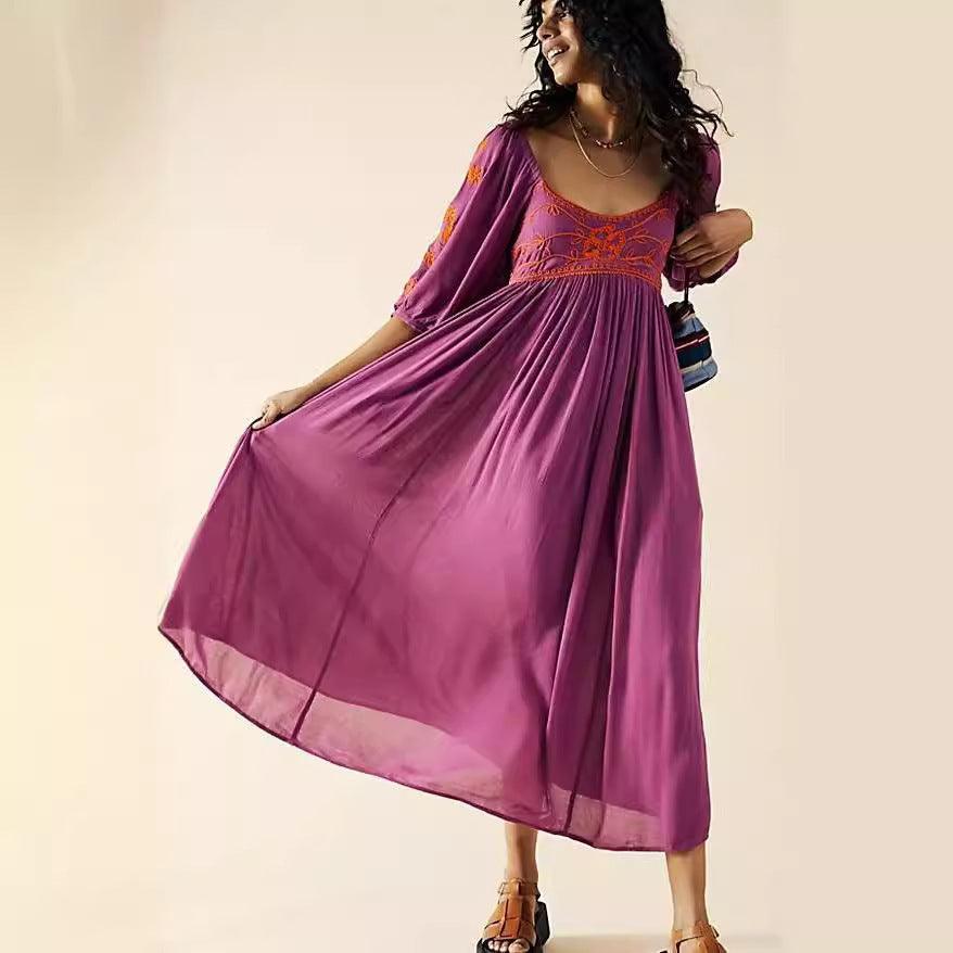 Vintage Bohemian Embroidered Dress for a Free-Spirited Vacation Style - Trendy Mix