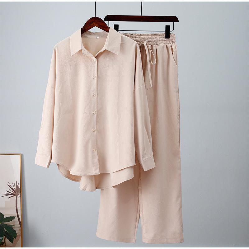 New Loose Long-sleeved Shirt Wide-leg Pants Casual Suit - Trendy Mix