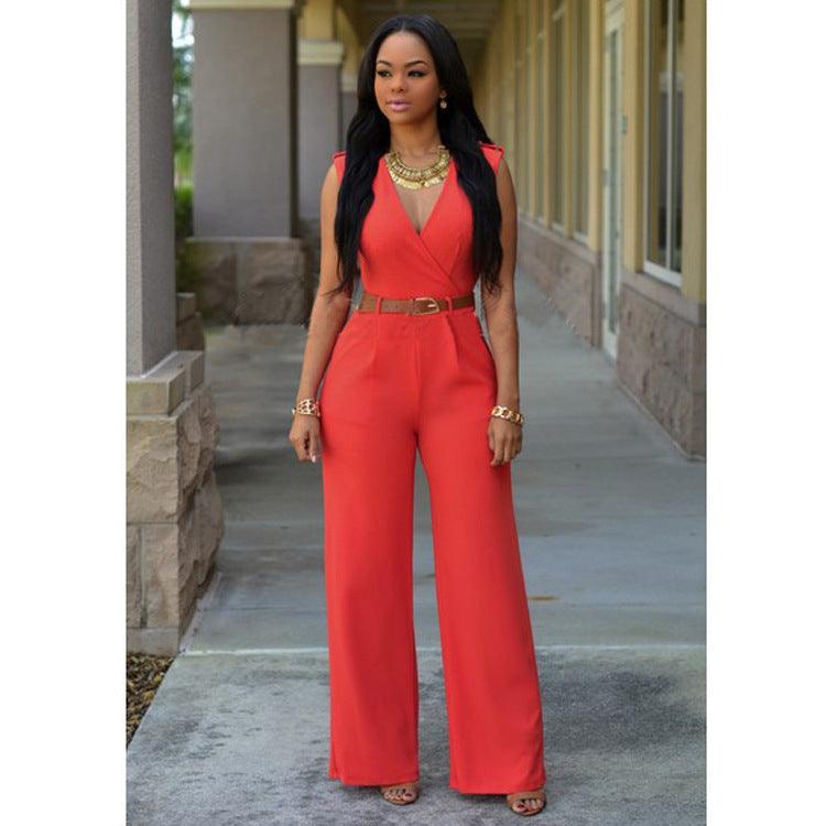 High Waist V-neck Wide-leg Pants Irregular Suit With Belt - Trendy Mix