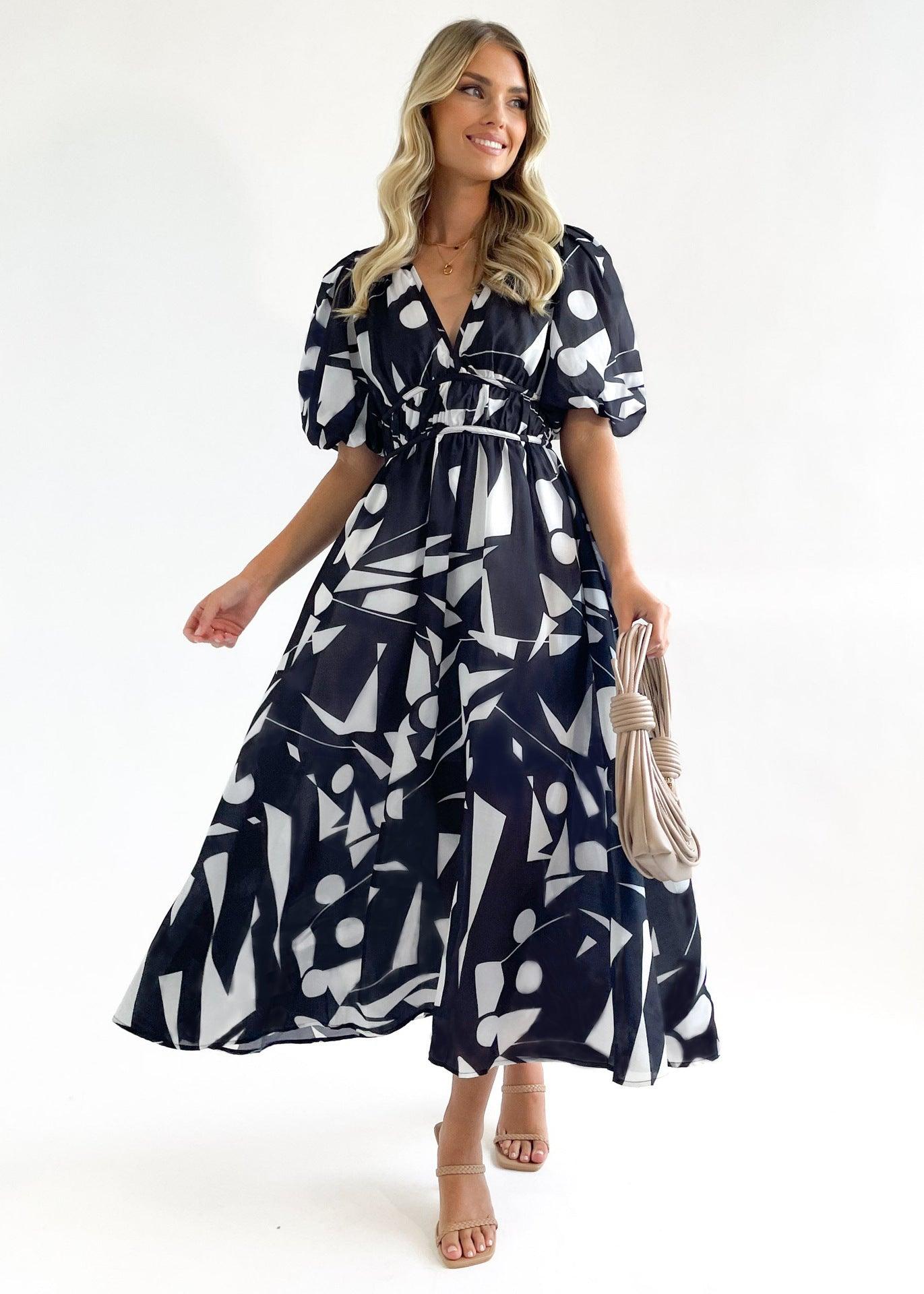 Women's Fashion Temperament Printed Long Dress - Trendy Mix