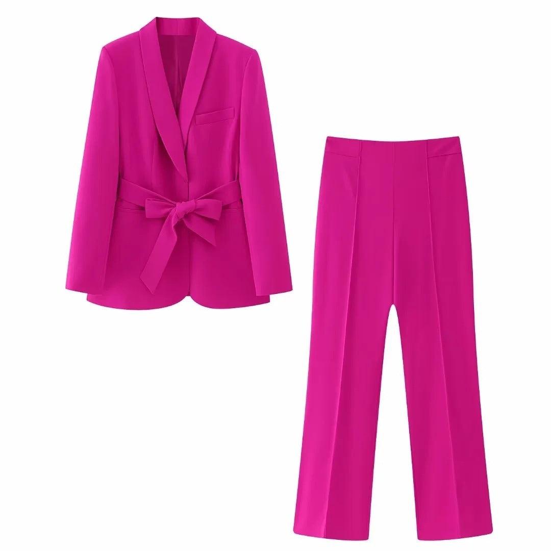 Women's French Style With Belt Small Suit Jacket Casual Trousers - Trendy Mix