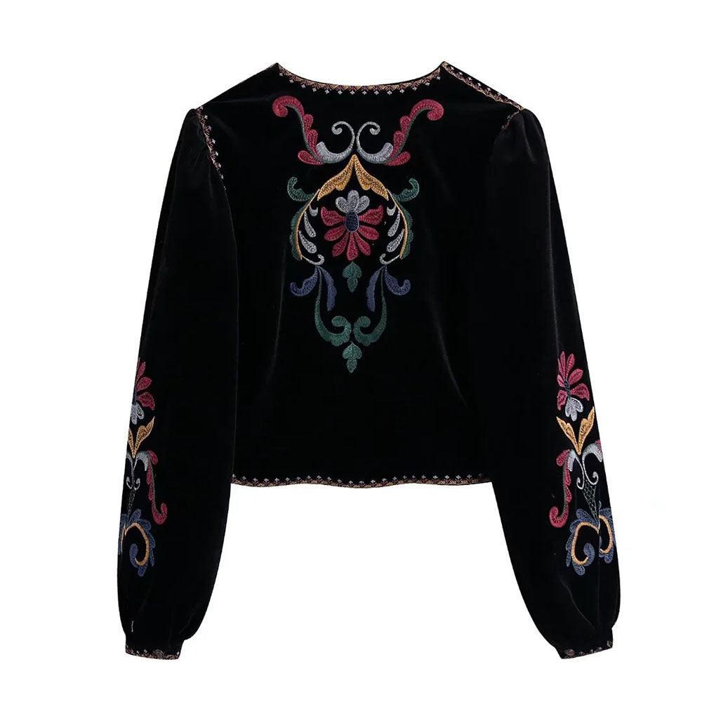 Women's European Style Velvet Embroidered Short Cardigan - Trendy Mix