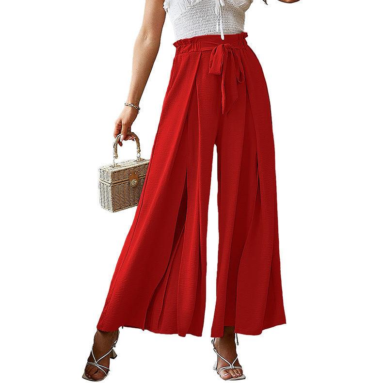 European And American Bow Loose High Waist Pleated Wide Leg Pants - Trendy Mix