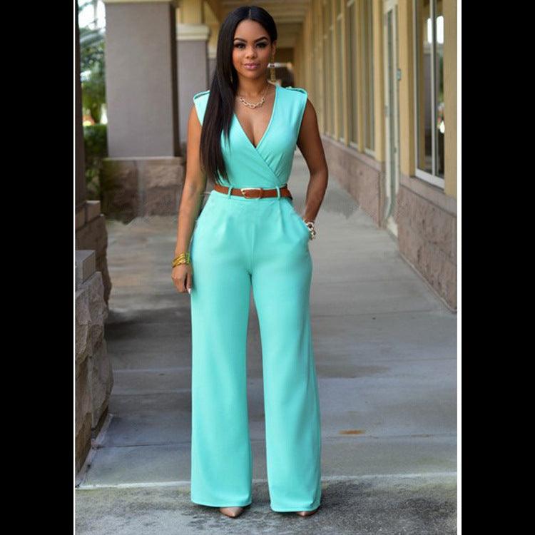 High Waist V-neck Wide-leg Pants Irregular Suit With Belt - Trendy Mix