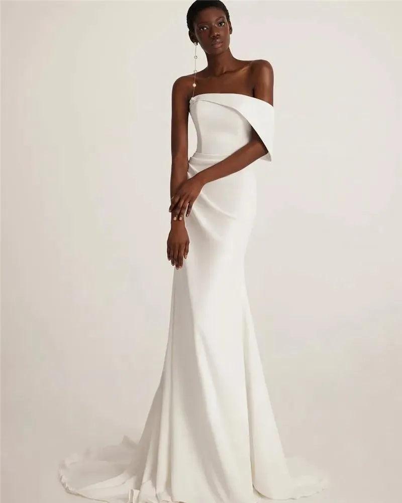 One-shoulder Stretch Satin Wedding Dress - Trendy Mix