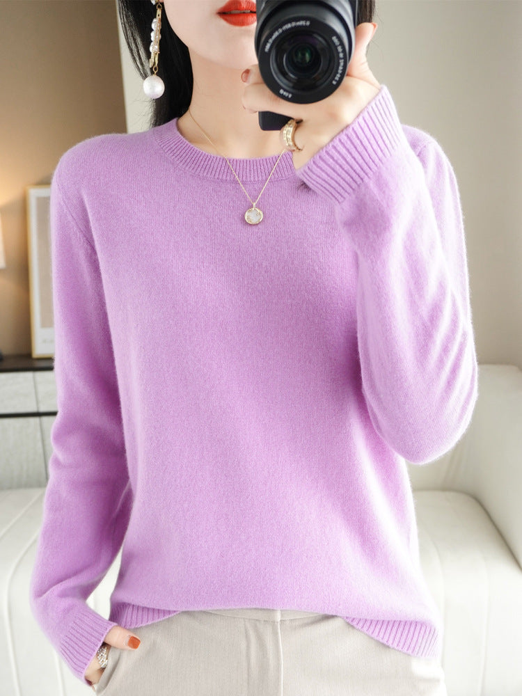 Wool Blended New Women's Loose Round Neck Solid Sweater - Trendy Mix