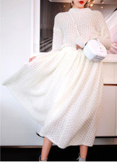 Women's Mohair Long Sleeve Hollow Knit Dress Two Piece