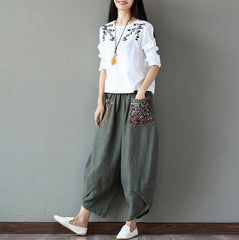 Cotton Linen Loose Trousers Women Wide Leg Pants - Trendy Mix