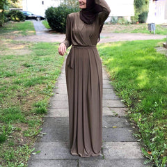 Muslim Women's Solid Color Long with V-Neck and Swing outfit - Trendy Mix