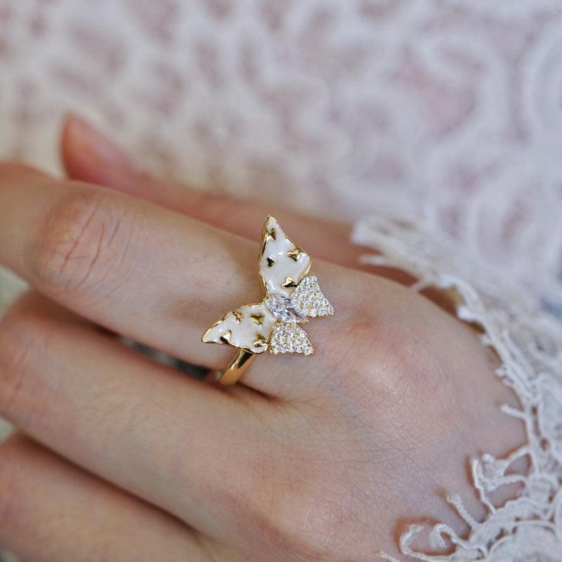 Enamel Streamer Milky White Romantic Open Ring - Trendy Mix