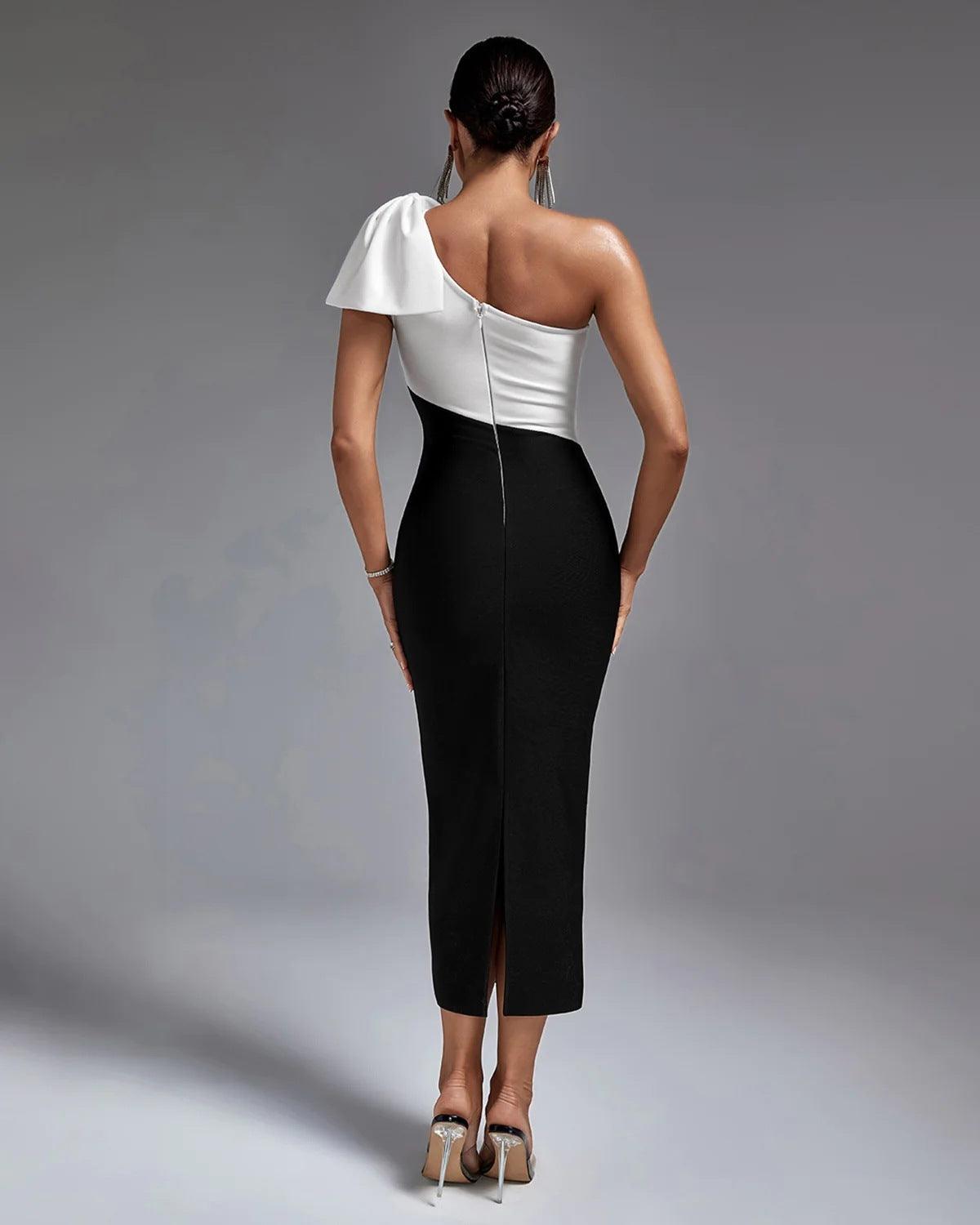 Shoulder Bow Stitching Long Bandage One-piece Dress - Trendy Mix