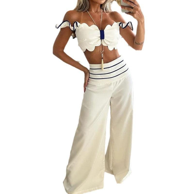 Women's Fashion Casual Off-shoulder Solid Color Two-piece Set - Trendy Mix