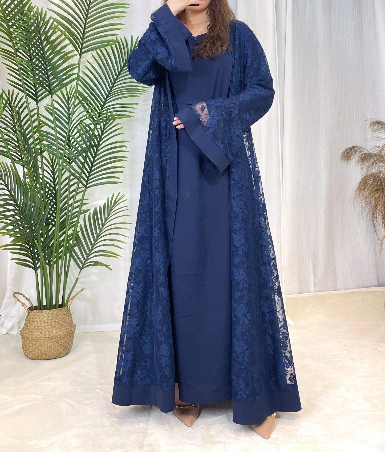 Elegant Women's Traditional Islamic Attire in Blue, Silver, and Black - Trendy Mix