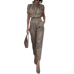 Shoulder and waist enhancement Belt Blouse And Pants - Trendy Mix