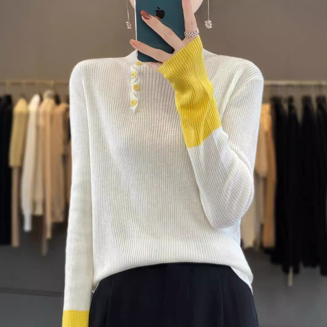 Color Matching Turtleneck Wool Sweater All-matching