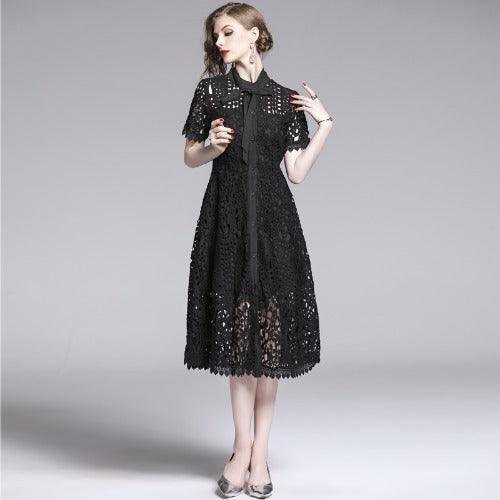 French Retro Ladies Hollow Water-soluble Dress - Trendy Mix