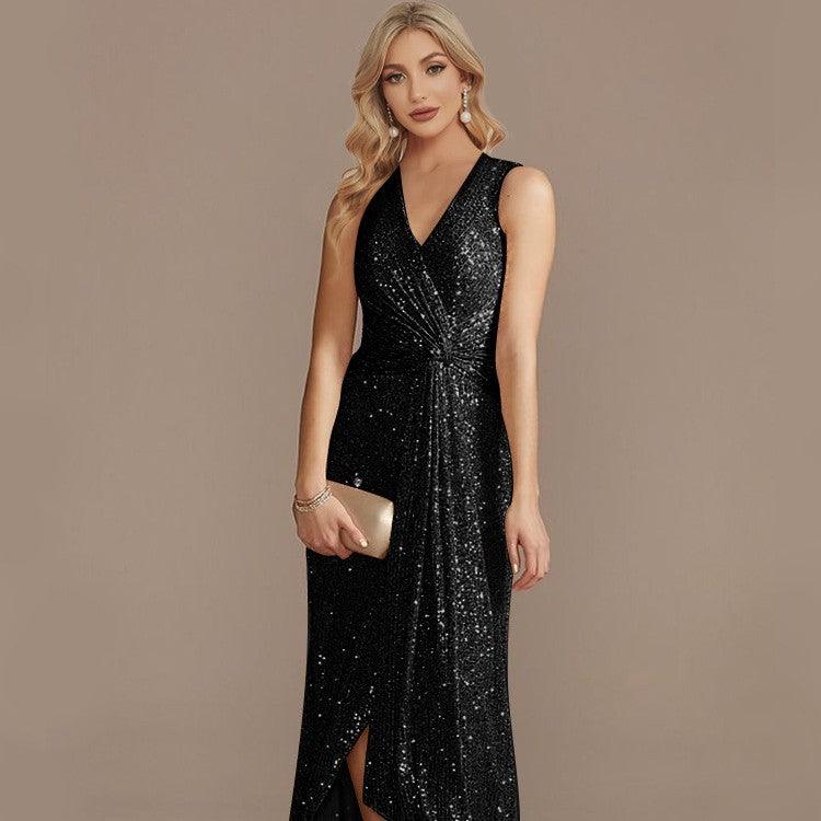 Women's Sequin Twisted Irregular Evening Dress - Trendy Mix