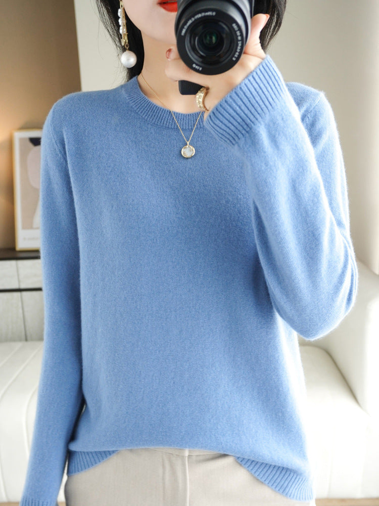 Wool Blended New Women's Loose Round Neck Solid Sweater - Trendy Mix