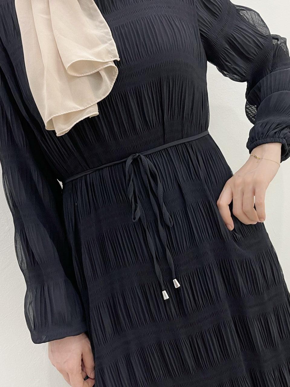 Women's Elegant Chiffon Long Sleeve outfit with Pleated Design - Trendy Mix