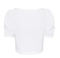 Puff Sleeve Collar Buttoned Crop Top - Trendy Mix