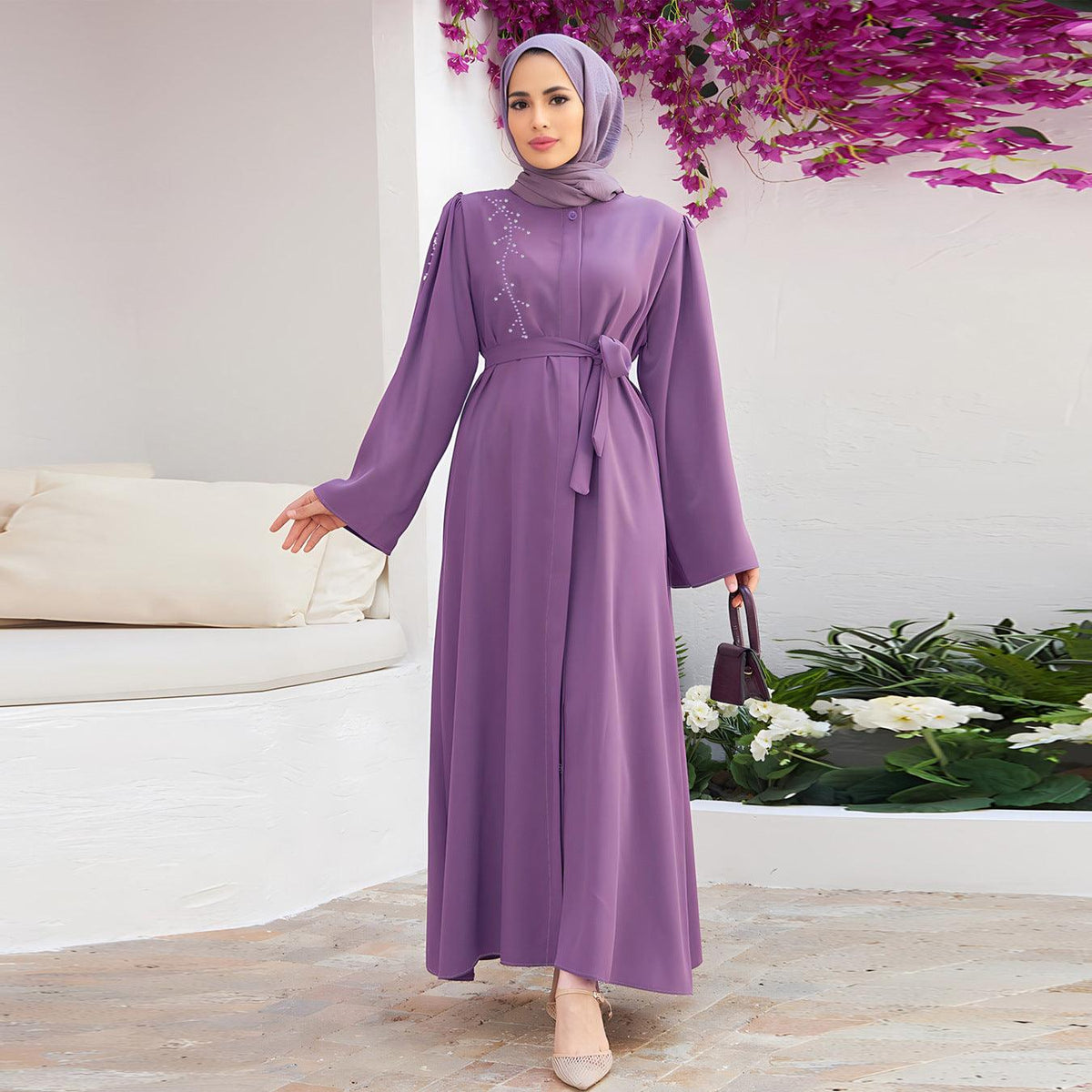 Elegant hijab outfit Long Skirt With Belt, Without Headscarf - Trendy Mix