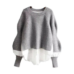 Europe Station Autumn And Winter Women Sweater Splicing Shirt Fake Two-piece Set Of Women Foreign Style Knitted Top Fashion Wholesale - Trendy Mix