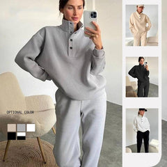 Women's Fashion Solid Color Hoodie Pants Suit - Trendy Mix