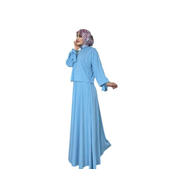 Khaki and Blue Lace Long Sleeve outfit for muslim Women - Trendy Mix