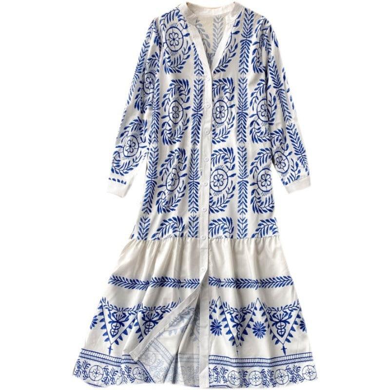 Holiday Style Printed Mid-length Loose Lotus Leaf Dress Women - Trendy Mix