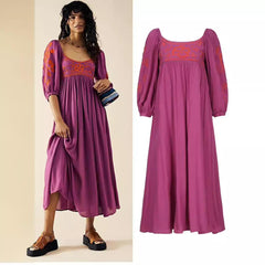 Vintage Bohemian Embroidered Dress for a Free-Spirited Vacation Style - Trendy Mix