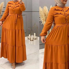 Chic Solid Colour Pleated outfit with Belt for muslim Women - Trendy Mix