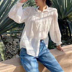 French Style White Shirt Women's Long Sleeve Elegant Cotton Loose - Trendy Mix