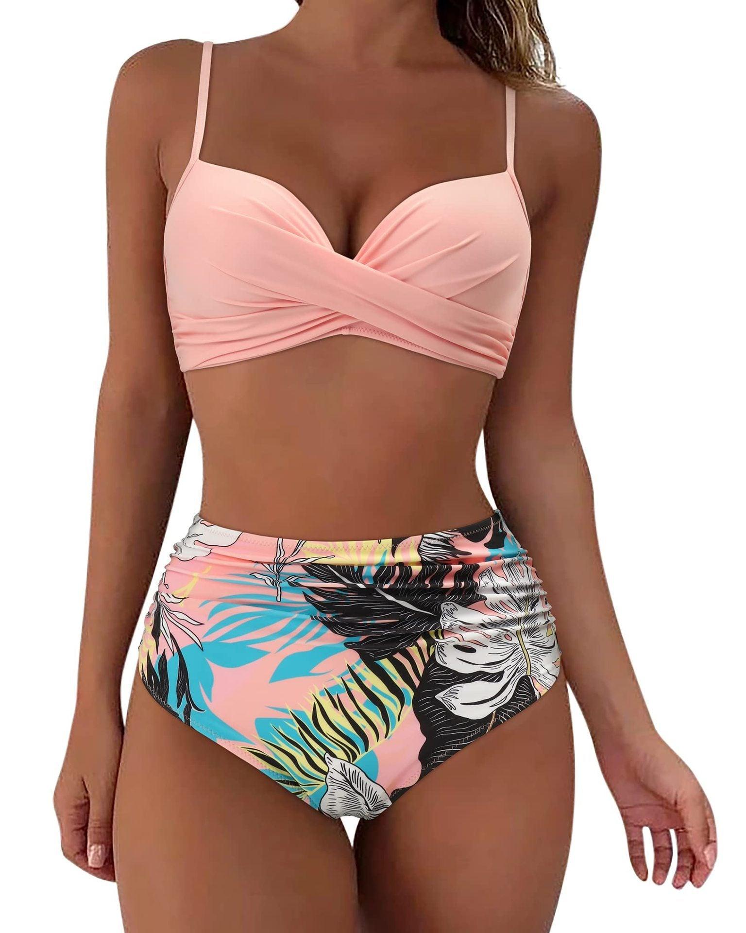 Stylish High-Waisted Printed Push-Up Bikini Set - Trendy Mix