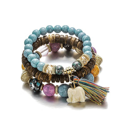 Bohemian Elephant Tassel Multi Layer Temperament Bracelet - Trendy Mix