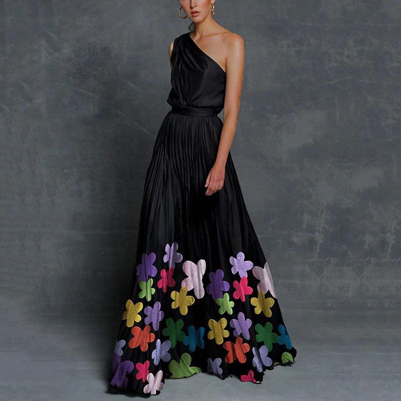 Stitching strapless contrast color long dress - Trendy Mix