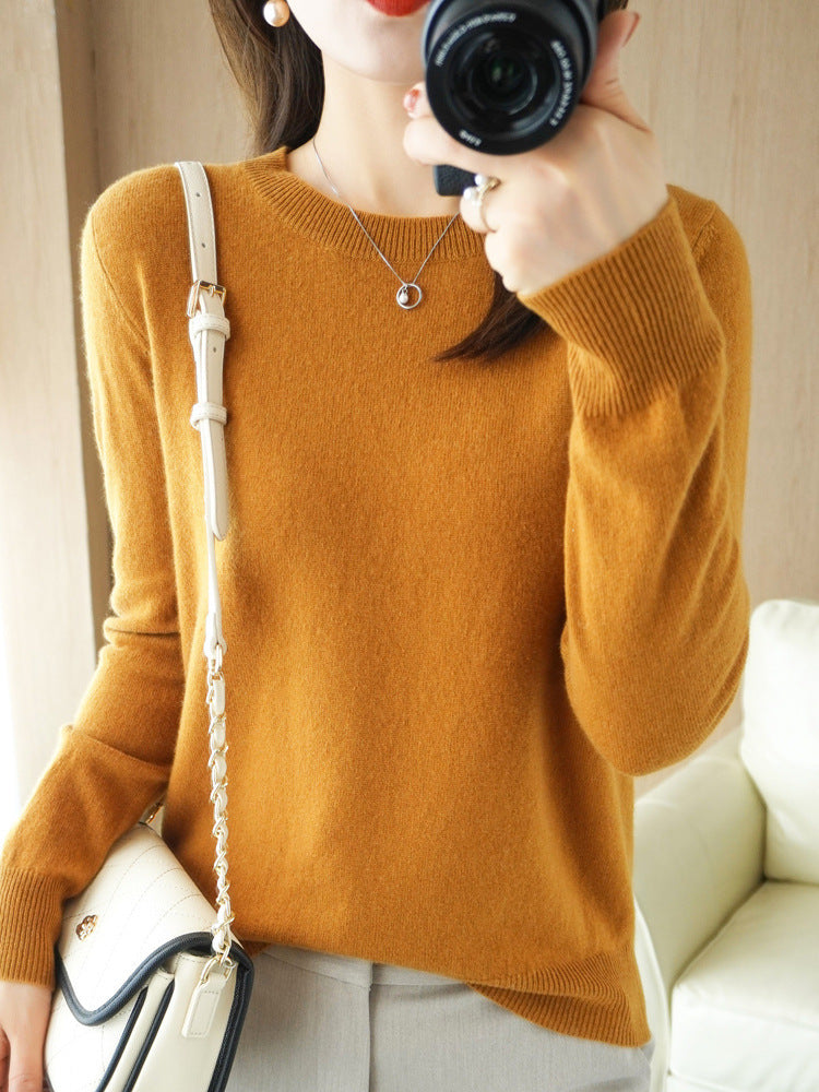 Wool Blended New Women's Loose Round Neck Solid Sweater - Trendy Mix