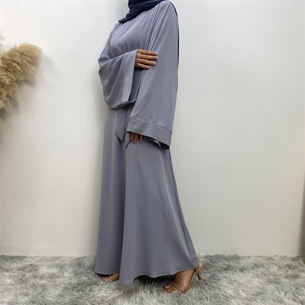 Elegant Solid Colour Muslim outfit with Lace-up Detail - Trendy Mix