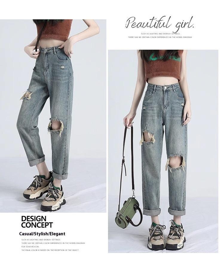 2024 Ripped Daddy Jeans for Women New High Waist Loose Small - Trendy Mix