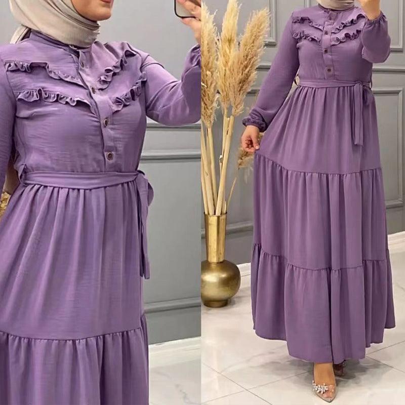 Chic Solid Colour Pleated outfit with Belt for muslim Women - Trendy Mix