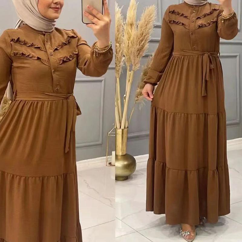 Chic Solid Colour Pleated outfit with Belt for muslim Women - Trendy Mix