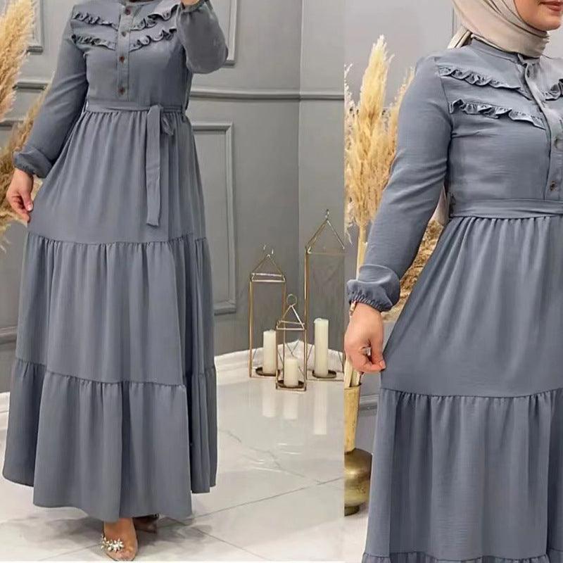 Chic Solid Colour Pleated outfit with Belt for muslim Women - Trendy Mix