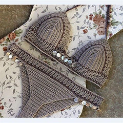 Knitted Mermaid-Inspired Bikini Set for Beach Days - Europe & America Style - Trendy Mix